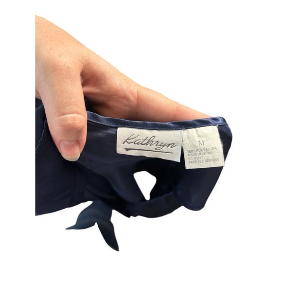 Vintage Kathryn Navy Satin Pajama Set Navy Blue Size Medium - Picture 5 of 5